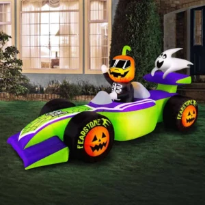 Pumpkin Skeleton Racer with Race Car Inflatable Yard 10' Foot Decoration Party Prop Sign Halloween