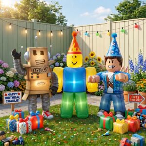 Roblox Characters Inflatable Trio Yard 10' Foot Wide Decoration Party Prop Sign with Birthday Presents