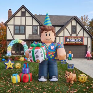 Roblox Boy with Birthday Present 10' Foot Tall Massive Caracter Inflatable LED Blow Up Decoration Party Prop Birthday