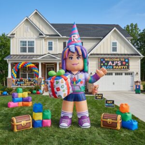 Roblox Girl with Birthday Present 10' Foot Tall Massive Caracter Inflatable LED Blow Up Decoration Party Prop Birthday