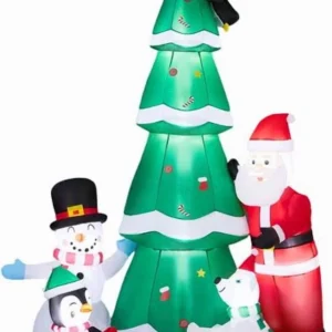 Santa Claus with Christmas Tree Penguins Snowman Polar Bear Inflatable Yard 7.4' Foot Decoration Party Prop Sign Christmas