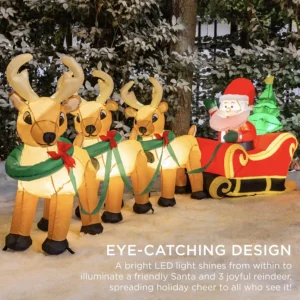 Santa on Sleigh and Reindeers Inflatable Yard 8.5' Foot Decoration Party Prop Sign Christmas
