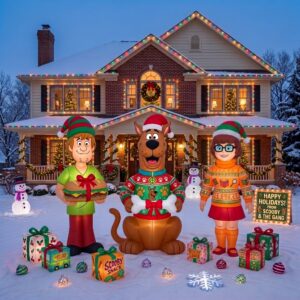 Scooby Doo Shaggy Velma Inflatable Trio Yard 10' Foot Wide Decoration Party Prop Sign with Christmas Presents
