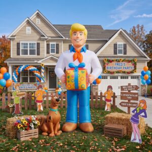 Scooby Doo Fred with Birthday Present 10' Foot Tall Massive Caracter Inflatable LED Blow Up Decoration Party Prop Birthday