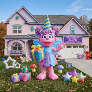 Sesame Street Abby Cadabby with Birthday Present 10' Foot Tall Massive Caracter Inflatable LED Blow Up Decoration Party Prop Birthday