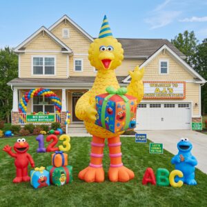 Sesame Street Big Bird with Birthday Present 10' Foot Tall Massive Caracter Inflatable LED Blow Up Decoration Party Prop Birthday
