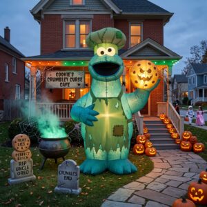 Sesame Street Cookie Monster Creepy Chef Costume 10' Foot Tall Massive Caracter Inflatable LED Blow Up Decoration Party Prop Halloween