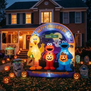 Sesame Street Characters Giant Yard Inflatable Scene 8' Foot Tall by 10' Foot Wide Decoration Party Prop Sign Halloween