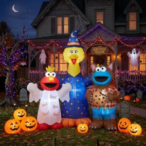 Sesame Street Characters Inflatable Trio Yard 10' Foot Wide Decoration Party Prop Sign with Halloween Pumpkins