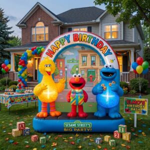 Sesame Street Characters Giant Yard Inflatable Scene 8' Foot Tall by 10' Foot Wide Decoration Party Prop Sign Birthday