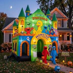 Sesame Street Theme Giant Yard Inflatable Walk-Through Haunted House Castle 10' Foot Tall Decoration Party Prop Halloween