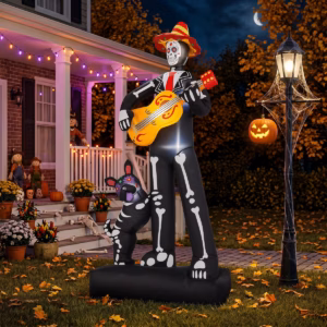 Skeleton Musician with dog Inflatable Yard 7.3' Foot Decoration Party Prop Sign Halloween