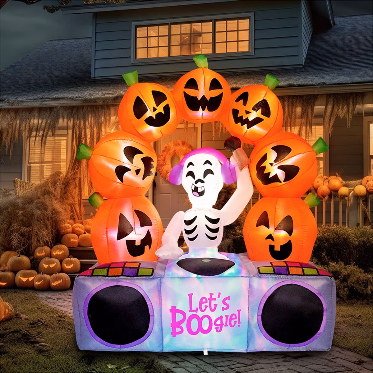 Skeleton DJ with Turntable and Pumpkins Inflatable Yard 6' Foot Decoration Party Prop Sign Halloween