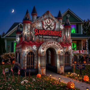 Slaughterhoue Theme Giant Yard Inflatable Walk-Through Haunted House Castle 10' Foot Tall Decoration Party Prop Halloween