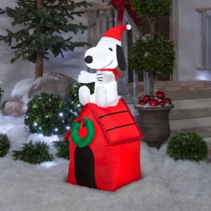 The Peanuts Snoopy with Christmas Hat on House Inflatable Yard 4' Foot Decoration Party Prop Sign Christmas