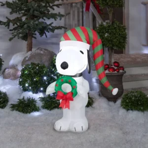 The Peanuts Snoopy with Wreath Inflatable Yard 3.5' Foot Decoration Party Prop Sign Christmas