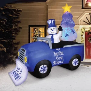 Snowman with Blue Snow Truck Inflatable Yard 7.75' Foot Decoration Party Prop Sign Christmas