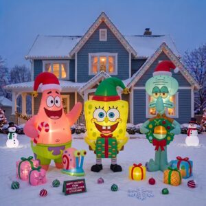 SpongeBob Patrick Squidward Inflatable Trio Yard 10' Foot Wide Decoration Party Prop Sign with Christmas Presents