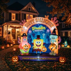 SpongeBob SquarePants Characters Giant Yard Inflatable Scene 8' Foot Tall by 10' Foot Wide Decoration Party Prop Sign Halloween