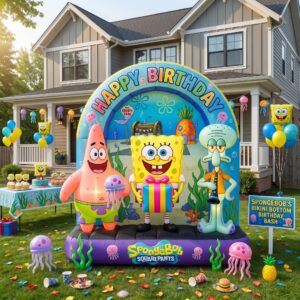 SpongeBob SquarePants Characters Giant Yard Inflatable Scene 8' Foot Tall by 10' Foot Wide Decoration Party Prop Sign Birthday