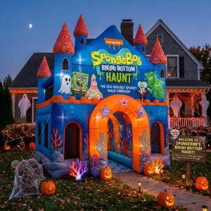 SpongeBob SquarePants Theme Giant Yard Inflatable Walk-Through Haunted House Castle 10' Foot Tall Decoration Party Prop Halloween