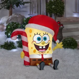 SpongeBob SquarePants with candy cane Inflatable Yard 3' Foot Decoration Party Prop Sign Christmas