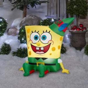SpongeBob SquarePants Elf Outfit Suit Inflatable Yard 2.5' Foot Decoration Party Prop Sign Christmas