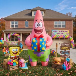 SpongeBob SquarePants Patrick with Birthday Present 10' Foot Tall Massive Caracter Inflatable LED Blow Up Decoration Party Prop Birthday