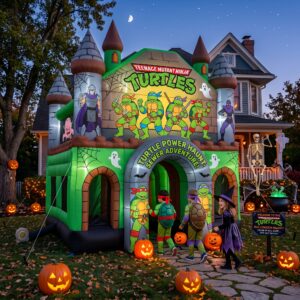 TMNT Ninja Turtles Theme Giant Yard Inflatable Walk-Through Haunted House Castle 10' Foot Tall Decoration Party Prop Halloween