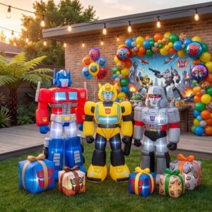 Transformers Characters Inflatable Trio Yard 10' Foot Wide Decoration Party Prop Sign with Birthday Presents