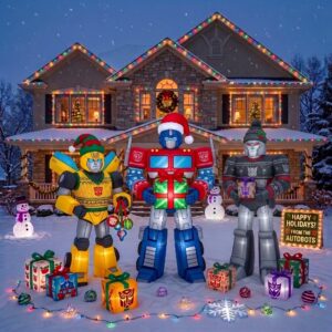 Transformers Optimus Prime Megatron Bumble Bee Inflatable Trio Yard 10' Foot Wide Decoration Party Prop Sign with Christmas Presents