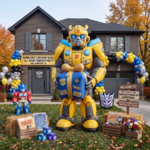 Transformers Bumble Bee with Birthday Present 10' Foot Tall Massive Caracter Inflatable LED Blow Up Decoration Party Prop Birthday