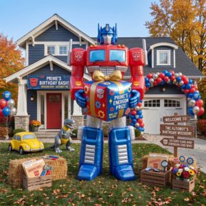 Transformers Optimus Prime with Birthday Present 10' Foot Tall Massive Caracter Inflatable LED Blow Up Decoration Party Prop Birthday