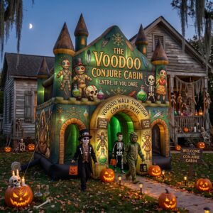 Voodoo Cabin Theme Giant Yard Inflatable Walk-Through Haunted House Castle 10' Foot Tall Decoration Party Prop Halloween
