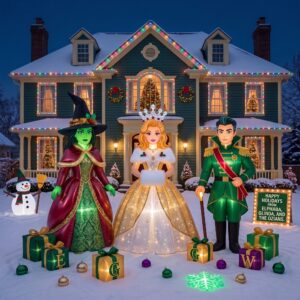 Wicked Characters Elphaba Glinda Inflatable Trio Yard 10' Foot Wide Decoration Party Prop Sign with Christmas Presents