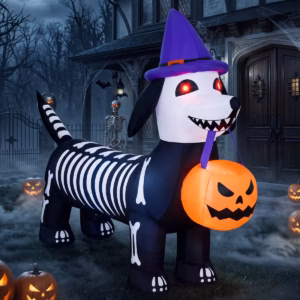 Skeleton Wiener Dog Puppy with Pumpkin Inflatable Yard 6' Foot Decoration Party Prop Sign Halloween