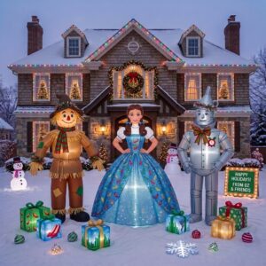 Wizard of Oz Scarecrow Dorothy Tin Man Inflatable Trio Yard 10' Foot Wide Decoration Party Prop Sign with Christmas Presents