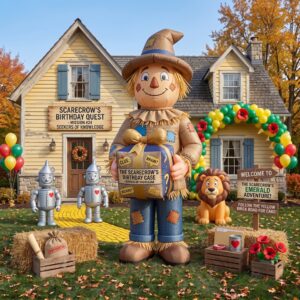 Wizard of Oz Scarecrow with Birthday Present 10' Foot Tall Massive Caracter Inflatable LED Blow Up Decoration Party Prop Birthday