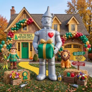 Wizard of Oz Tin Man with Birthday Present 10' Foot Tall Massive Caracter Inflatable LED Blow Up Decoration Party Prop Birthday