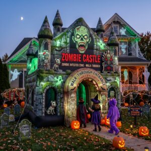 Zombie Castle Theme Giant Yard Inflatable Walk-Through Haunted House Castle 10' Foot Tall Decoration Party Prop Halloween